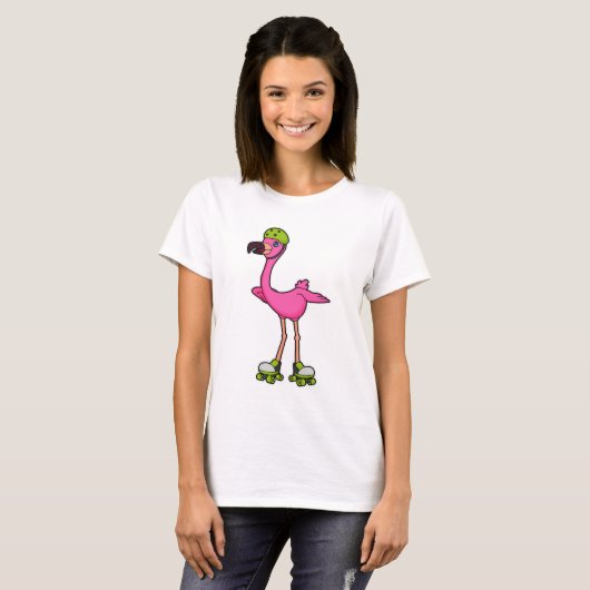 T-shirt Flamant rose comme Patineur avec Roller Patins & C (Devant entier)