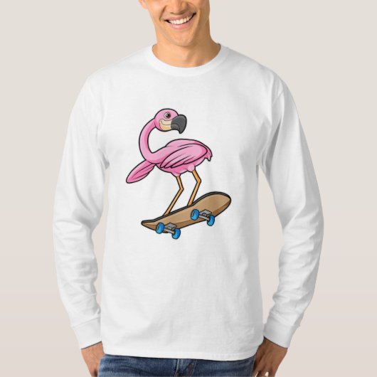 T-shirt Flamant rose comme Patineur avec Skateboard (Devant)