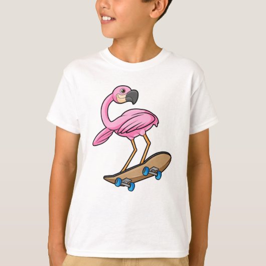T-shirt Flamant rose comme Patineur avec Skateboard (Devant)