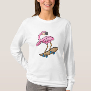 T-shirt Flamant rose comme Patineur avec Skateboard