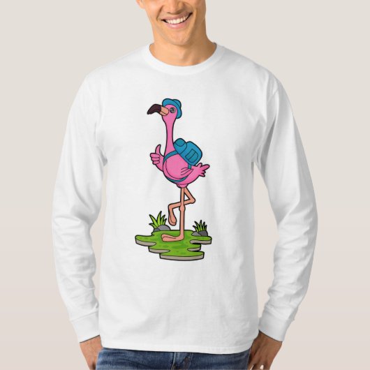 T-shirt Flamant rose comme randonneur avec sac à dos (Devant)