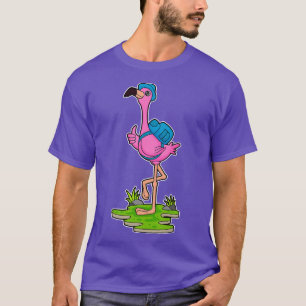T-shirt Flamant rose comme randonneur avec sac à dos