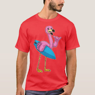 T-shirt Flamant rose comme Surfer avec Surfboard