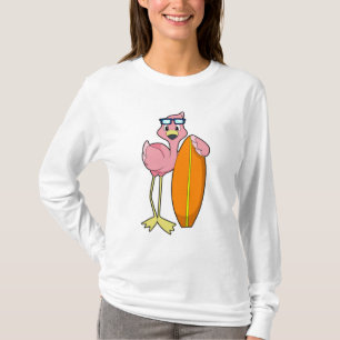 T-shirt Flamant rose comme Surfer avec Surfboard.PNG