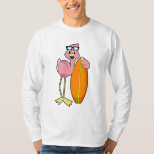 T-shirt Flamant rose comme Surfer avec Surfboard.PNG