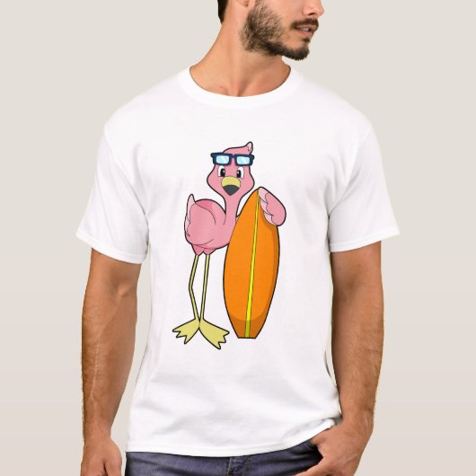 T-shirt Flamant rose comme Surfer avec Surfboard.PNG (Devant)