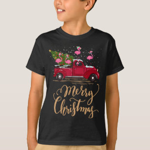 T-shirt Flamant rose Conduite Arbre de Noël Flamant rose C