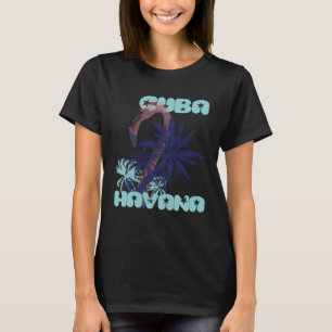 T-shirt Flamant rose Cuba Havana Palmiers Vacances Océan