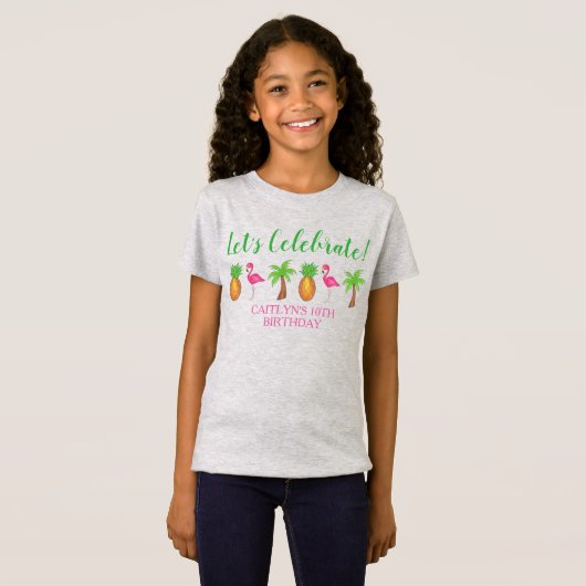 T-Shirt Flamant rose d'anniversaire Palm Tree Pineapple (Devant entier)