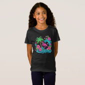 T-Shirt Flamant rose de néon tropical (Devant entier)