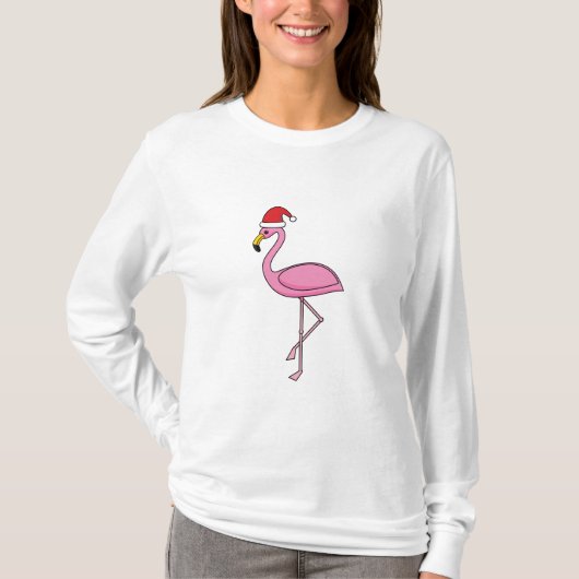 T-shirt Flamant rose de Noël avec Santa Hat (Devant)