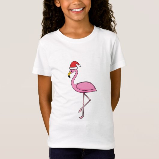 T-Shirt Flamant rose de Noël avec Santa Hat (Devant)