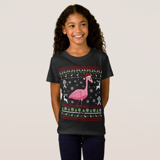 T-Shirt Flamant rose de Noël laid Pyjama mignon animal ois (Devant entier)