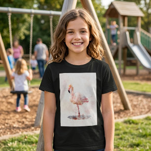 T-shirt Flamant Rose Élégant debout en Aquarelle