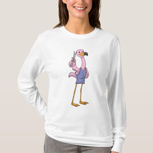 T-shirt Flamant rose en coiffeur avec ciseaux (Devant)