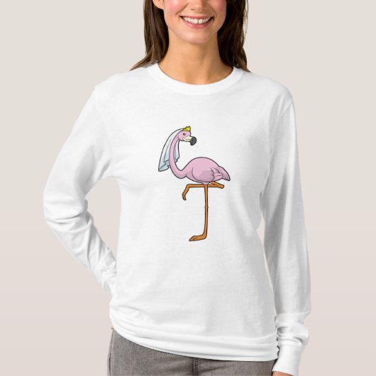 T-shirt Flamant rose en mariée au mariage avec voile (Devant)