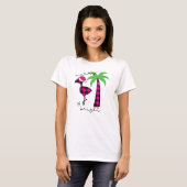 T-shirt Flamant rose en palmier plaid Joyeux et brillant f (Devant entier)