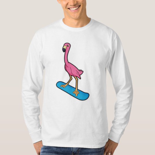 T-shirt Flamant rose en Snowboard avec Snowbaord (Devant)