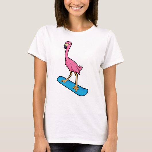 T-shirt Flamant rose en Snowboard avec Snowbaord (Devant)
