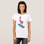 T-shirt Flamant rose en Snowboard avec Snowbaord (Devant entier)