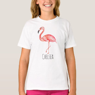 T-shirt Flamant rose et nom de la couleur d'eau tropicale 