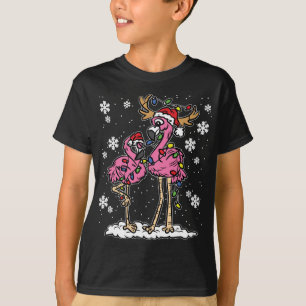 T-shirt Flamant rose feux de Noël Santa Hat Pajama mignonn