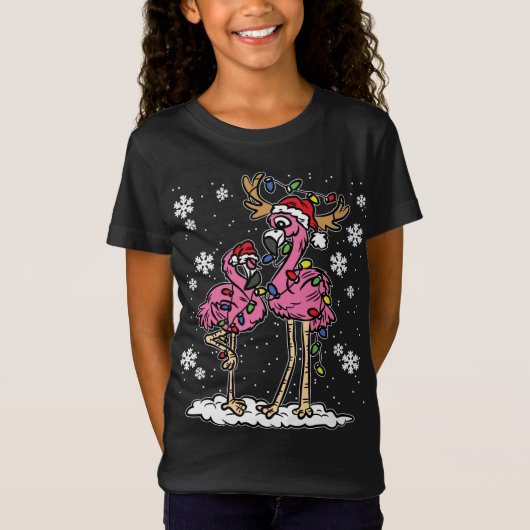 T-Shirt Flamant rose feux de Noël Santa Hat Pajama mignonn (Devant)
