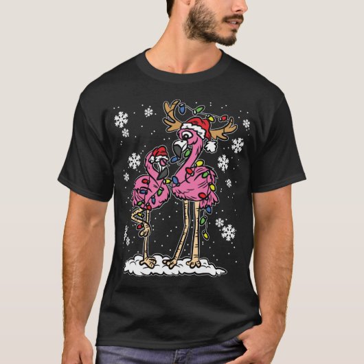 T-shirt Flamant rose feux de Noël Santa Hat Pajama mignonn (Devant)