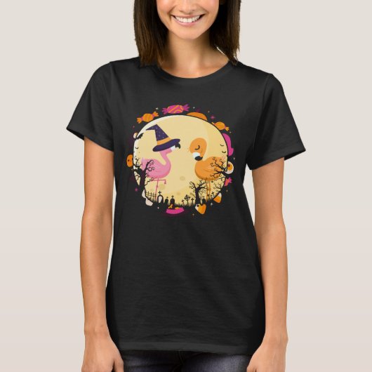 T-shirt Flamant rose Flamingoween Candy Halloween (Devant)