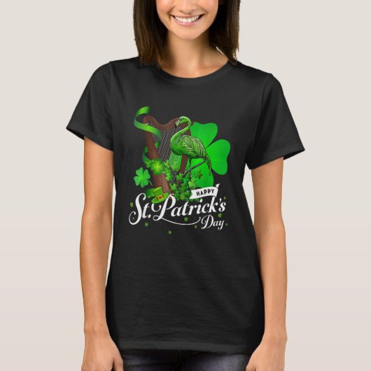 T-shirt Flamant rose irlandais Vert migre St Patrick Shamr (Devant)
