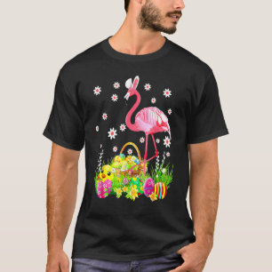 T-shirt Flamant rose Jour de Pâques Lapin Ear Avec Panier 