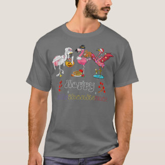 T-shirt Flamant rose Joyeux HalloThanksmas Drôle Halloween