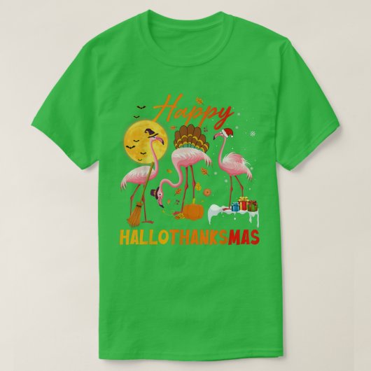 T-shirt Flamant rose Joyeux HalloThanksmas Drôle Halloween (Design devant)