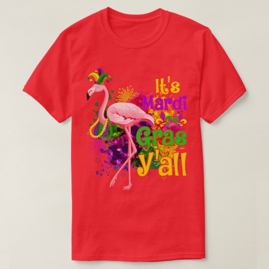 T-shirt Flamant rose Lover Son Mardi Gras Yall Mask perles (Design devant)