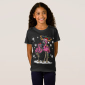 T-Shirt Flamant rose lumières de Noël Santa Hat Pajama Cut (Devant entier)