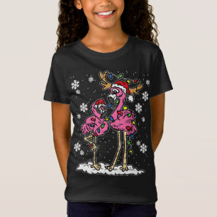 T-Shirt Flamant rose lumières de Noël Santa Hat Pajama Cut