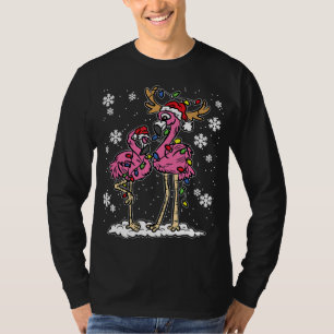 T-shirt Flamant rose lumières de Noël Santa Hat Pajama Cut