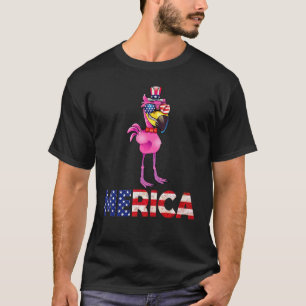 T-shirt Flamant rose Merica Drapeau américain Drôle drôle 