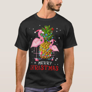 T-shirt Flamant rose Noël Arbre ananas Noël Lumière