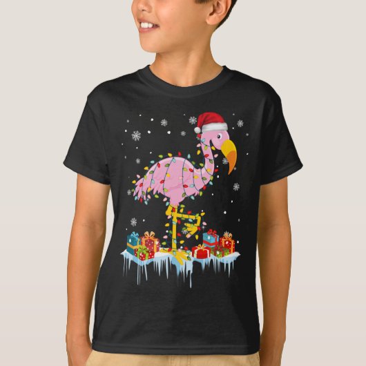 T-shirt Flamant rose Noël Arbre Lumières X Mas Ornament Dé (Devant)