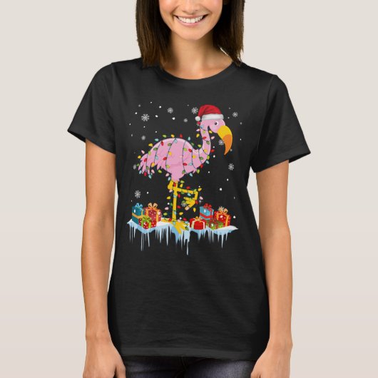 T-shirt Flamant rose Noël Arbre Lumières X Mas Ornament Dé (Devant)