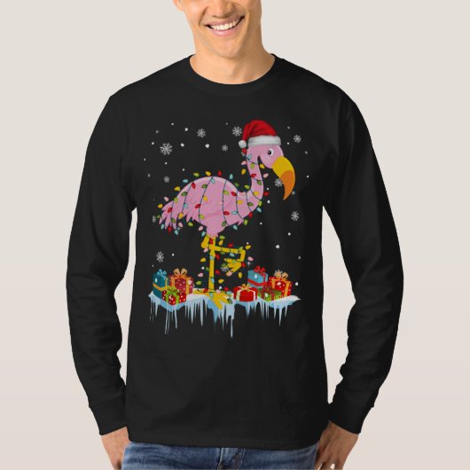 T-shirt Flamant rose Noël Arbre Lumières X Mas Ornament Dé (Devant)