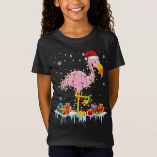 T-Shirt Flamant rose Noël Arbre Lumières X Mas Ornament Dé