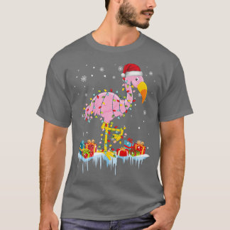 T-shirt Flamant rose Noël Arbre Lumières XMas Ornament Déc