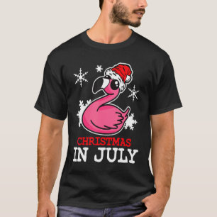 T-shirt Flamant rose Noël En Juillet Snowflakes Santa Hat