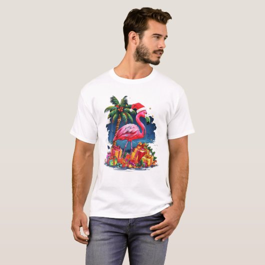 T-shirt Flamant rose Noël Lumières Noël Noël Noël Noël (Devant entier)