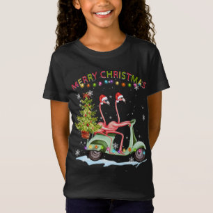T-Shirt Flamant rose Noël Motorcycle Lumières Joyeux Ch