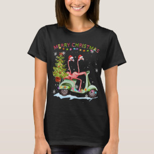T-shirt Flamant rose Noël Motorcycle Lumières Joyeux Ch