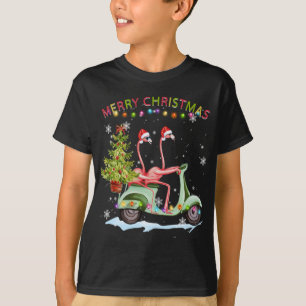 T-shirt Flamant rose Noël Motorcycle Lumières Joyeux Ch