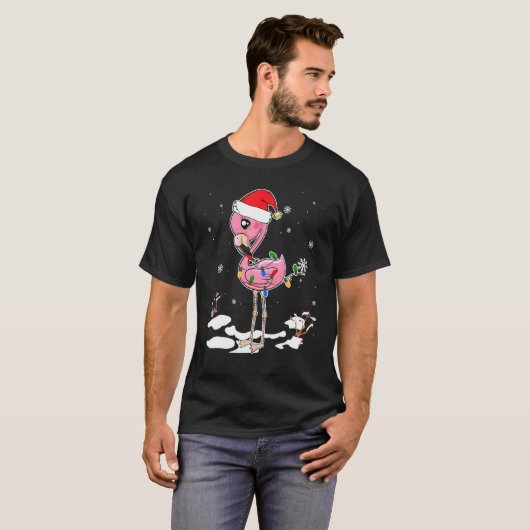 T-shirt Flamant rose Noël Noël Chapeau Flamant rose Lumièr (Devant entier)